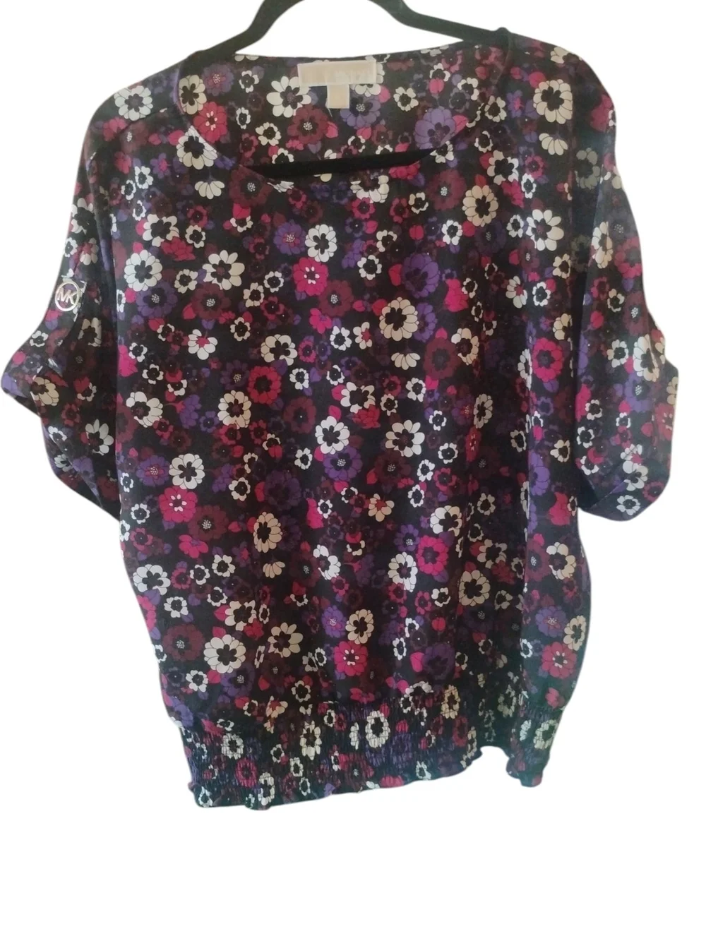 Michael Kors Purple Floral Puff-Sleeve Blouse SZ XL